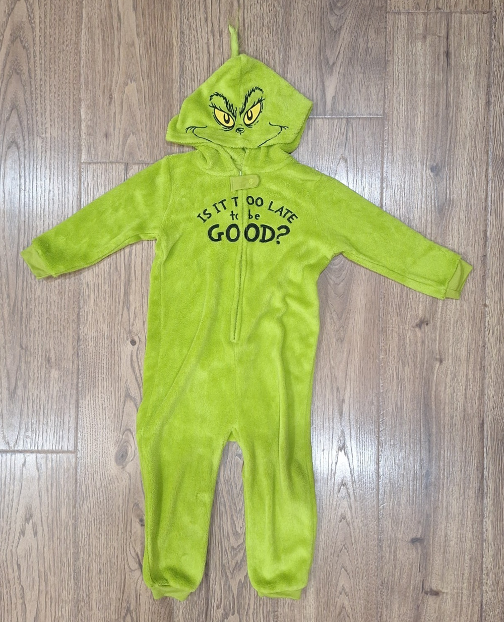 Grinch Christmas Pajamas Toddler 3T Fleece One Piece Hooded Zip Up